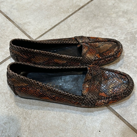 Fairmount Paris Brown Snake Leather Round Driver Moccasin Loafers 5.5 - Picture 1 of 8